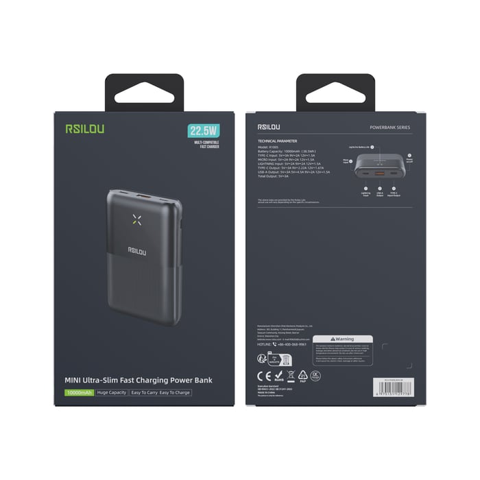 R1005 - Mini Ultra-Slim Fast Charging Power Bank 10000mAh, 22.5W PD, Black image