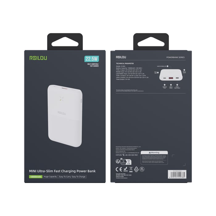 R1005 - Mini Ultra-Slim Fast Charging Power Bank 10000mAh, 22.5W PD, White image