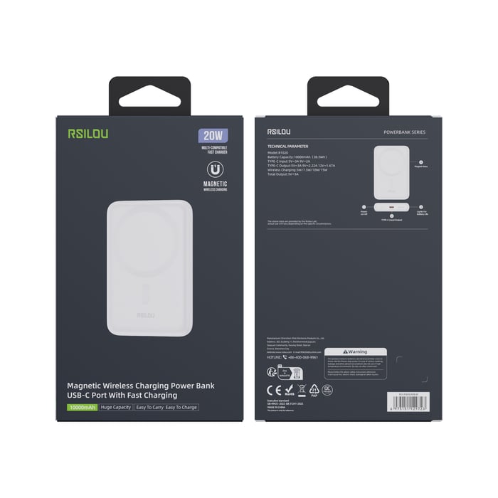 R1020 - Magnetic Wireless Charging Power Bank - USB-C Port With Fast Charging - 10000mAh- White image