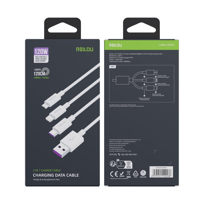 R2017 - 3in1 USB-A to Type-C & Lightning & Micro Fast Charging Data Cable image